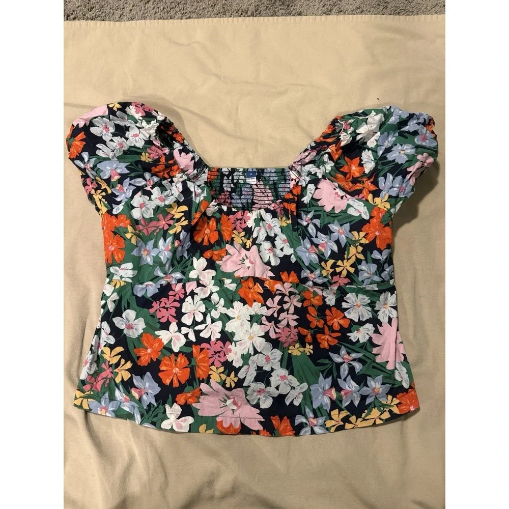 Old Navy Puff-Sleeve‎ Smocked Blouse Women's Size XXL Colorful Floral Spring